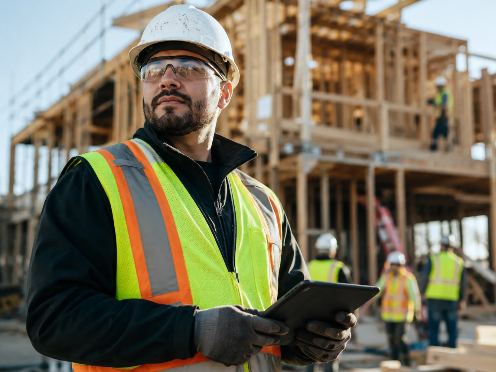 Construction worker at an active job site