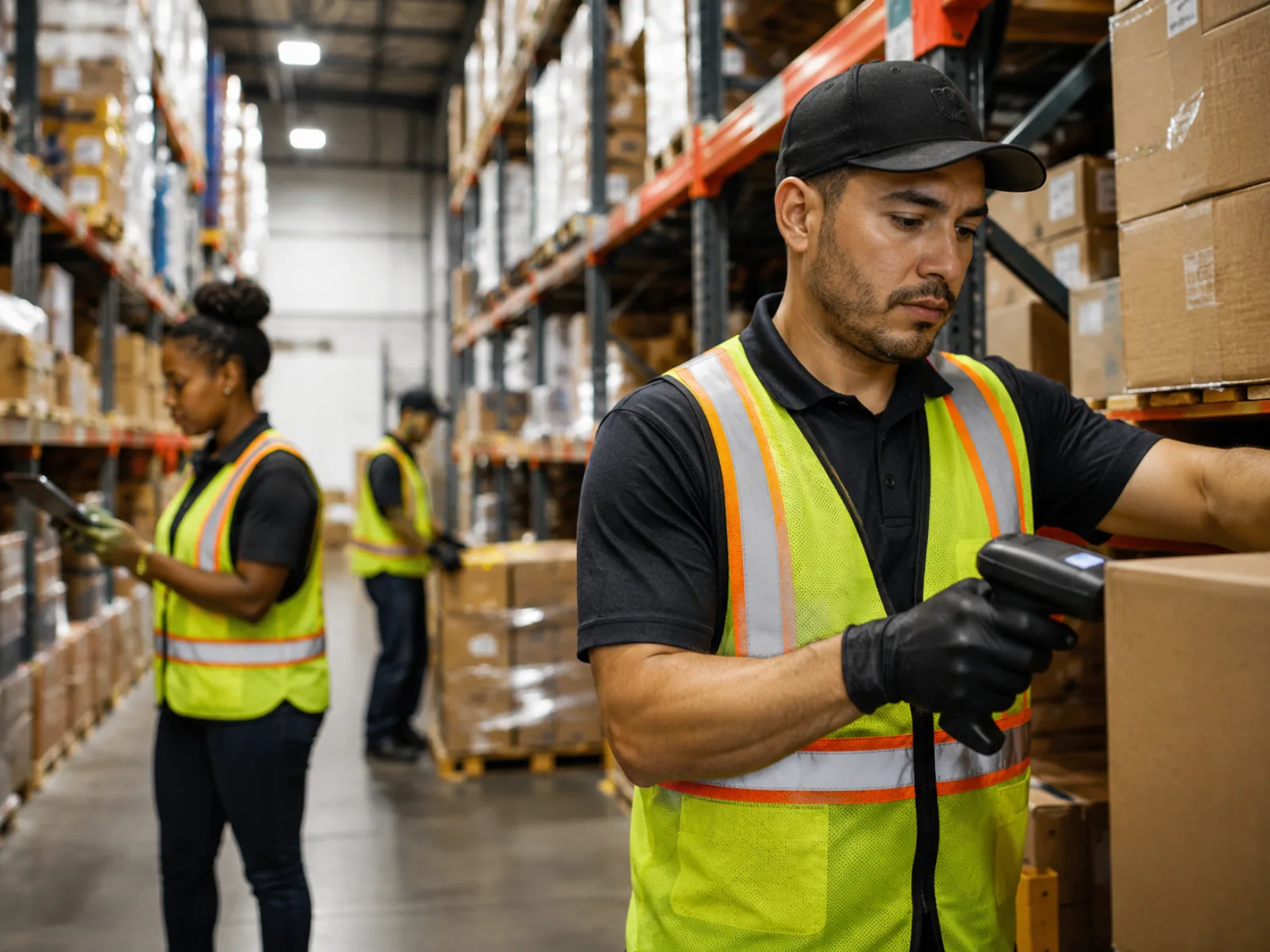 Forklift operator working in a warehouse